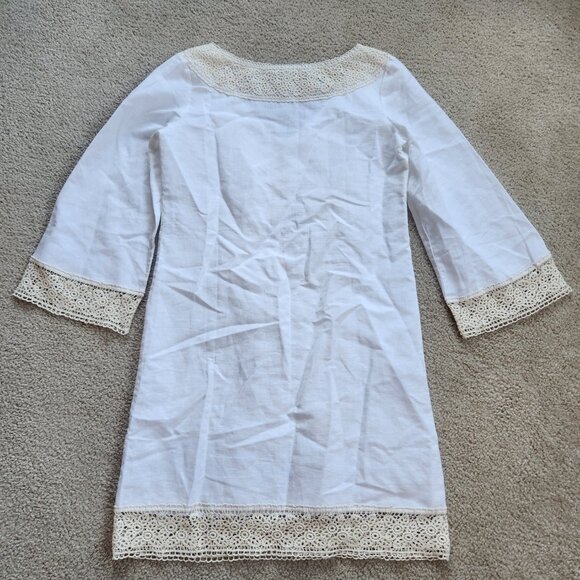 NWOT Embroidered Crocheted Linen Tunic Dress - Picture 5 of 7
